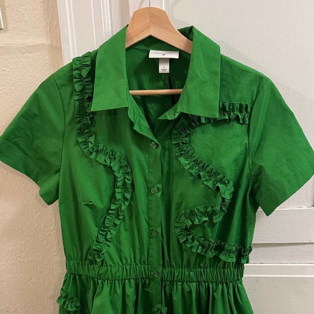 kate spade Bright Green Ruffle Shirt Midi Dress - Picture 8 of 13